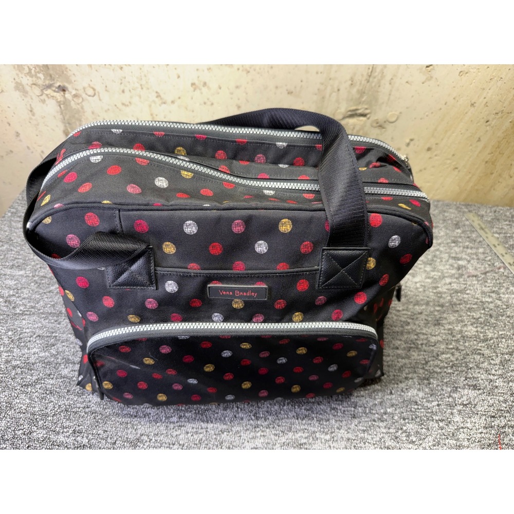 Vera Bradley Black Polka Dot Canvas Travel Duffle Bag Trolley Sleeve